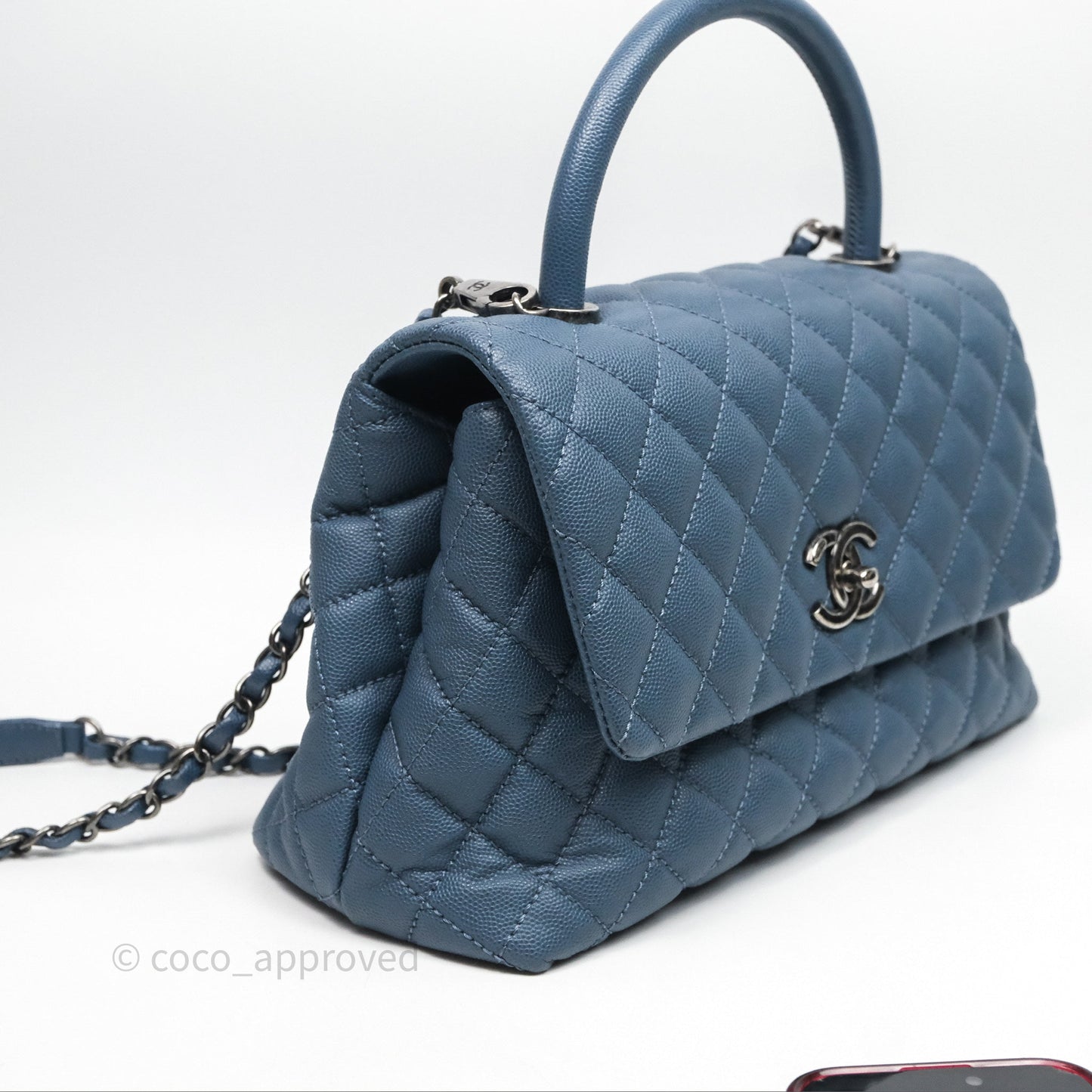 Chanel Medium Coco Handle Quilted Aged Caviar Dark Blue Ruthenium Hardware