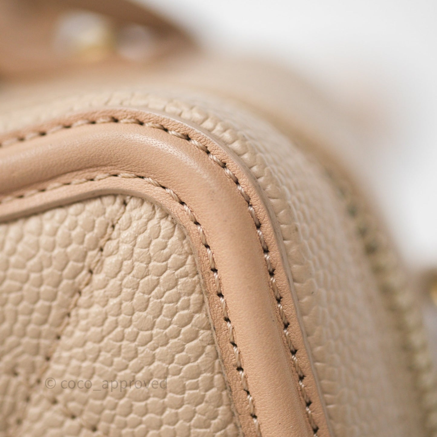 Chanel Quilted Small CC Filigree Vanity Case Beige Caviar Gold Hardware