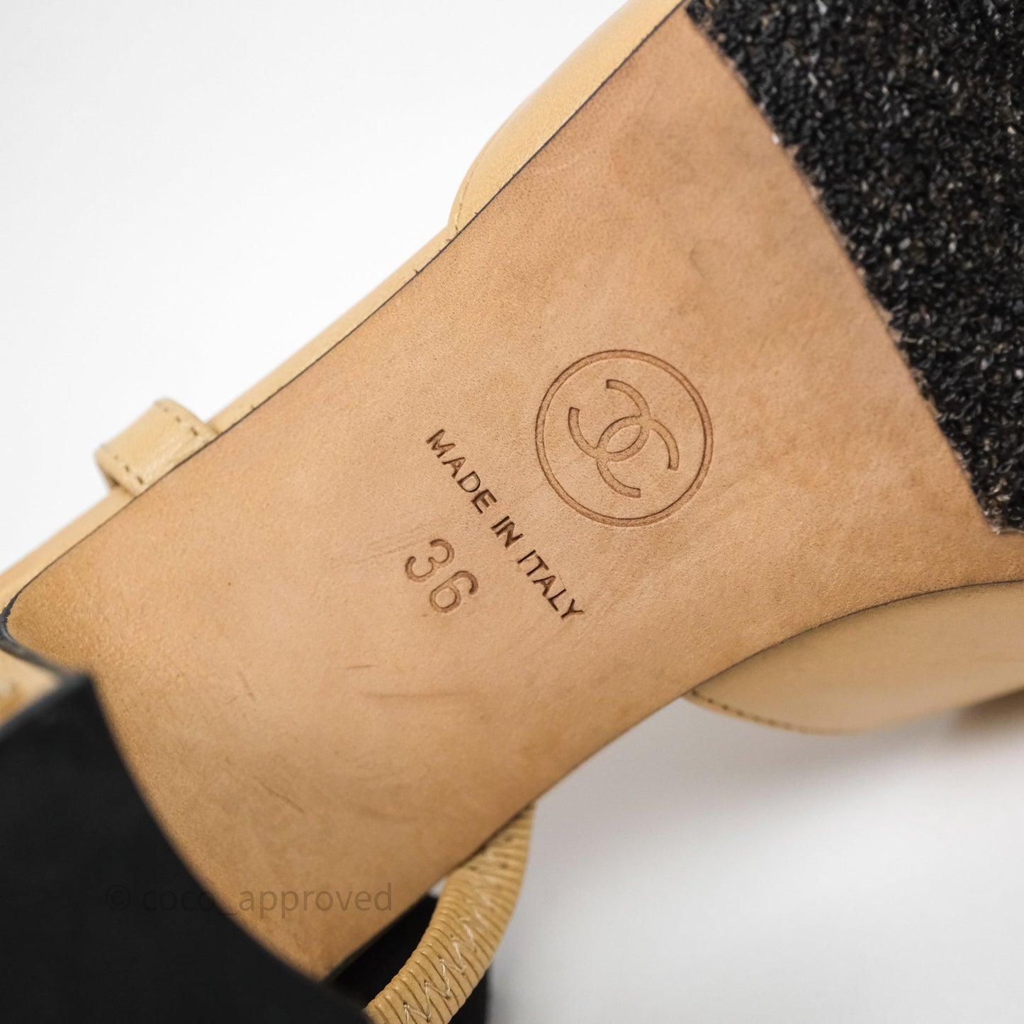 Chanel Classic Slingback Beige Black Leather Size 36