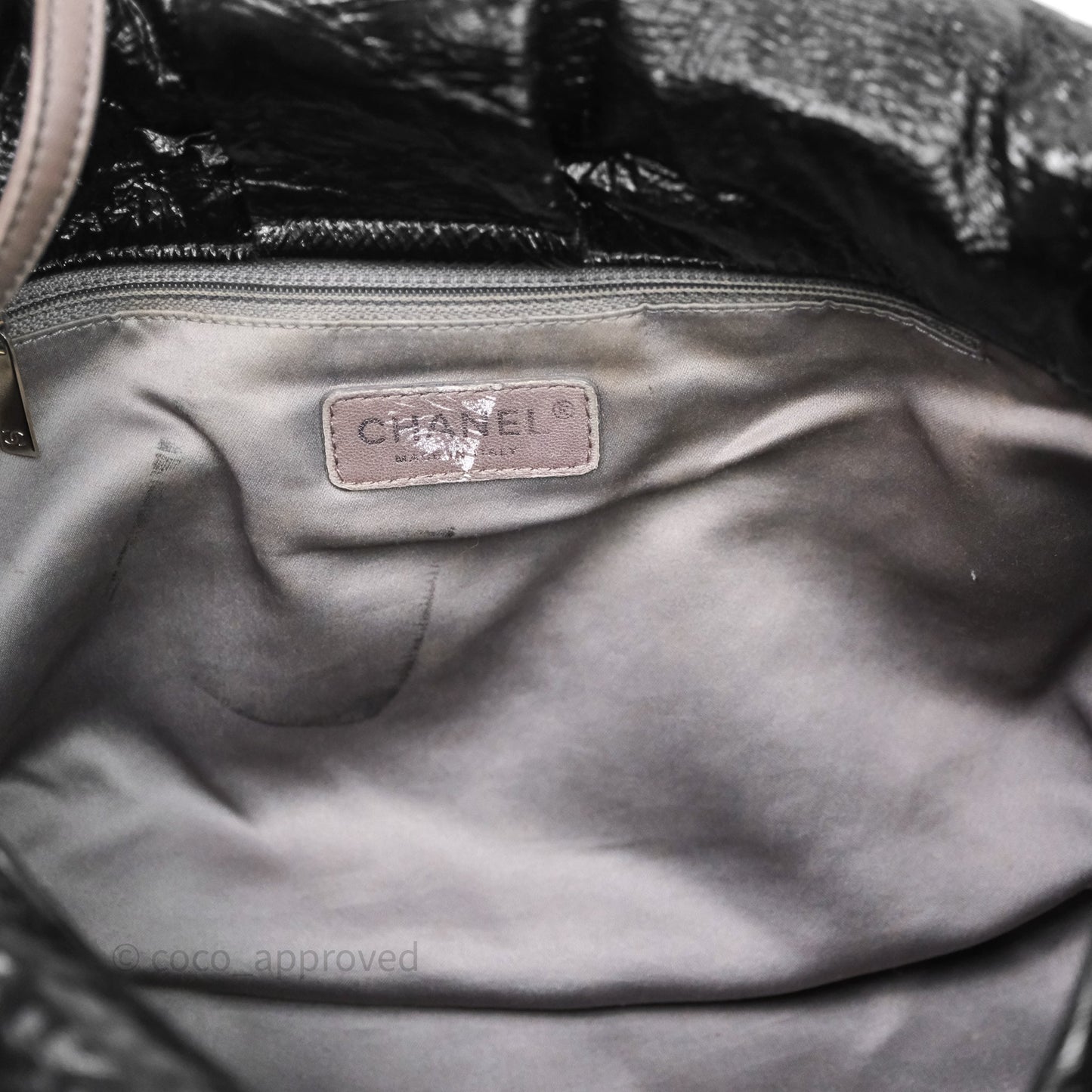 Chanel Black Vinyl Graphic Edge Flap Bag Silver Hardware⁣⁣