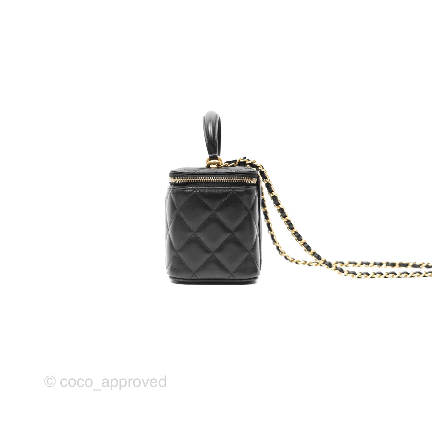 Chanel Vanity Rectangular Top Handle Black Lambskin Gold Hardware