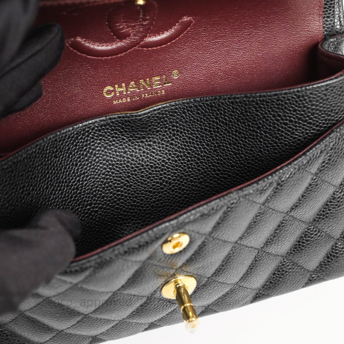 Chanel Small Classic Flap Quilted Black Caviar Gold Hardware