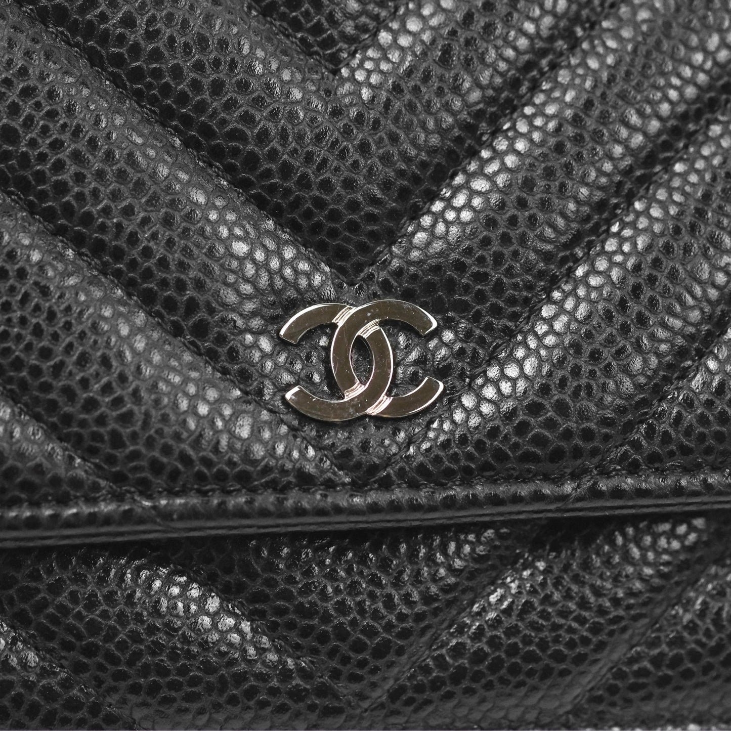 Chanel Classic Chevron Wallet on Chain WOC Black Caviar Silver Hardware