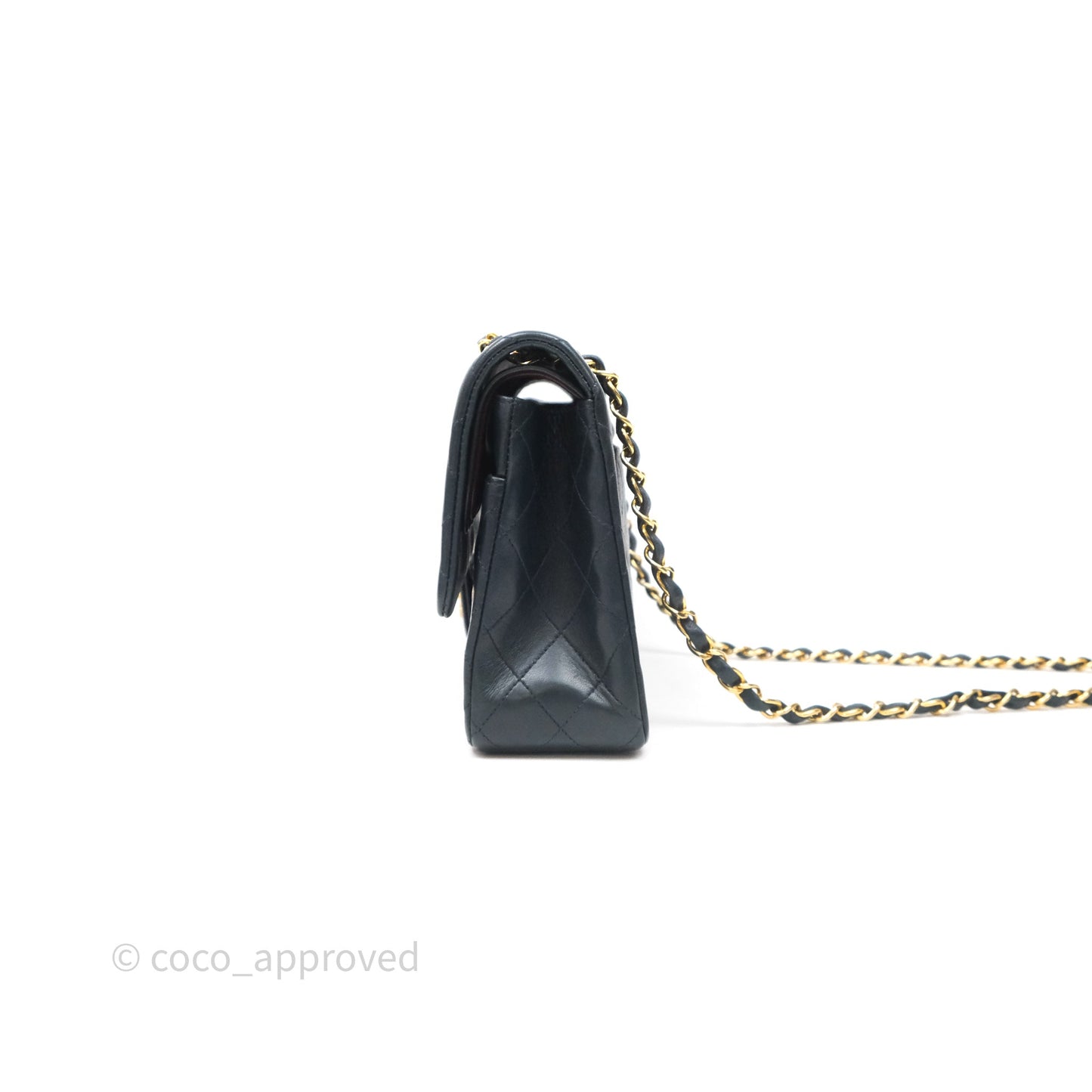 Chanel Vintage M/L Lambskin Medium Double Flap Bag Navy 24K Gold Hardware
