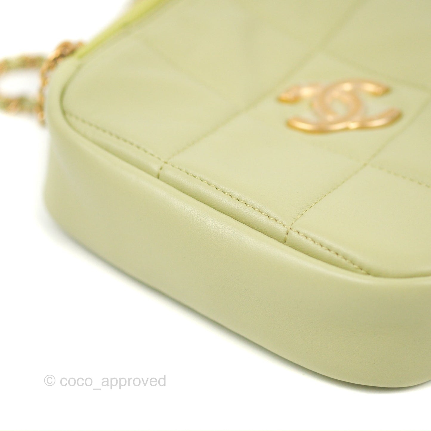 Chanel Small Quilted Diamond Cut Bag Green Lambskin Aged Gold Hardware
