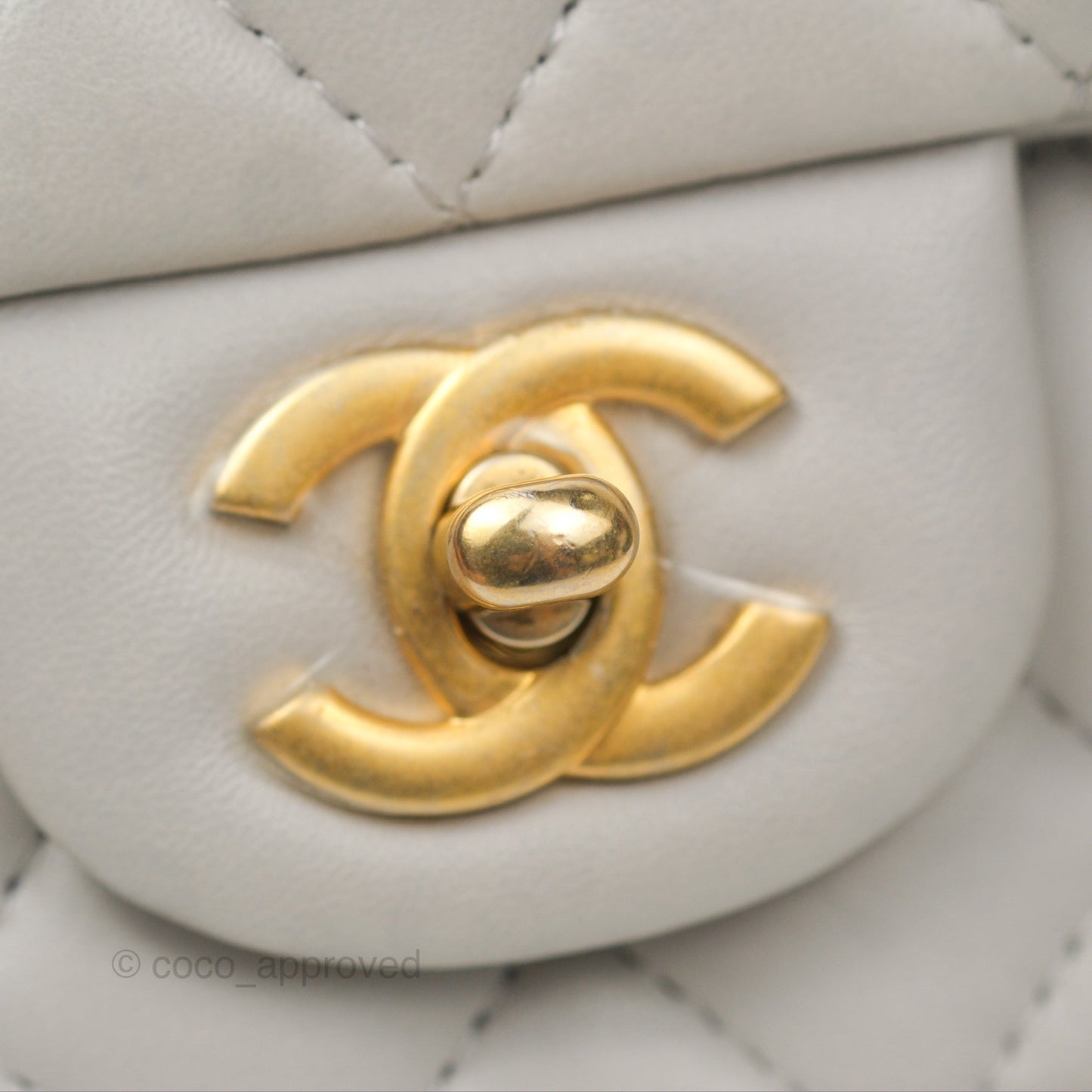 Chanel Top Handle Mini Rectangular Flap Bag Light Grey Lambskin Aged Gold Hardware