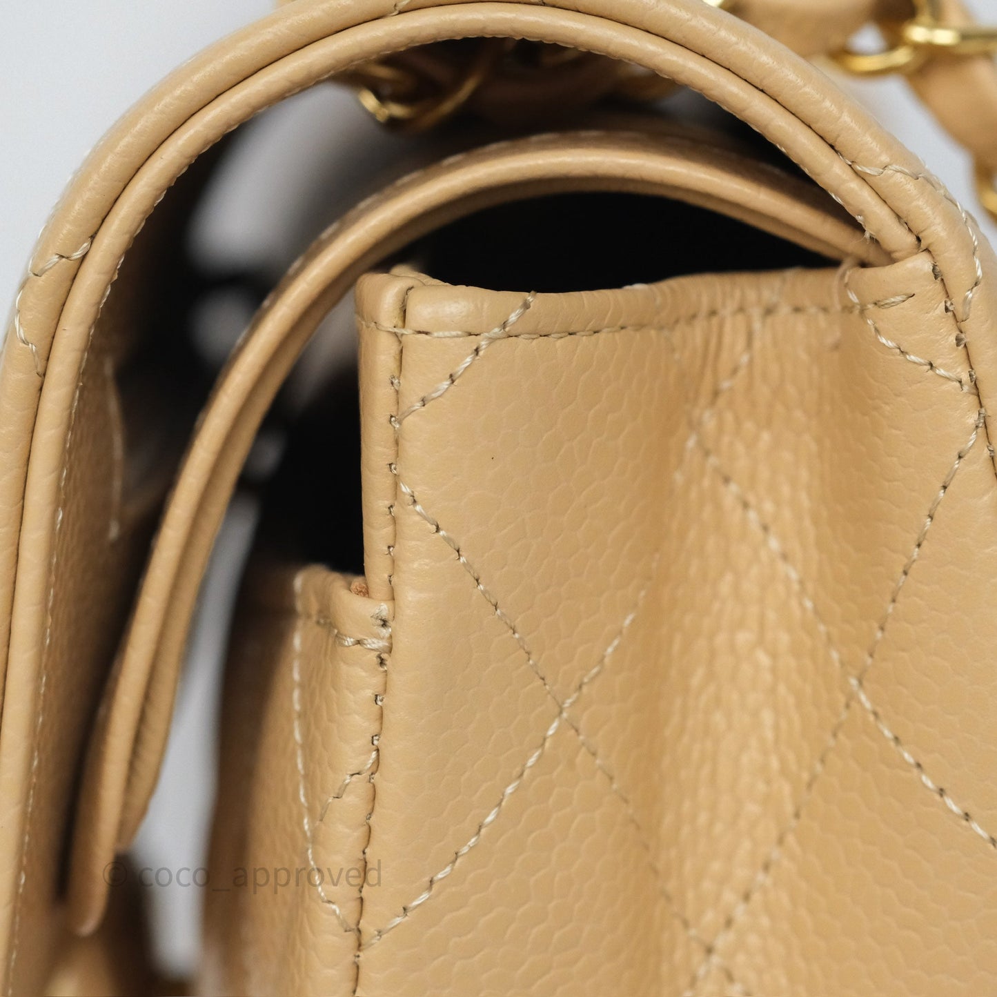 Chanel Small Classic Flap Quilted Beige Caviar Gold Hardware