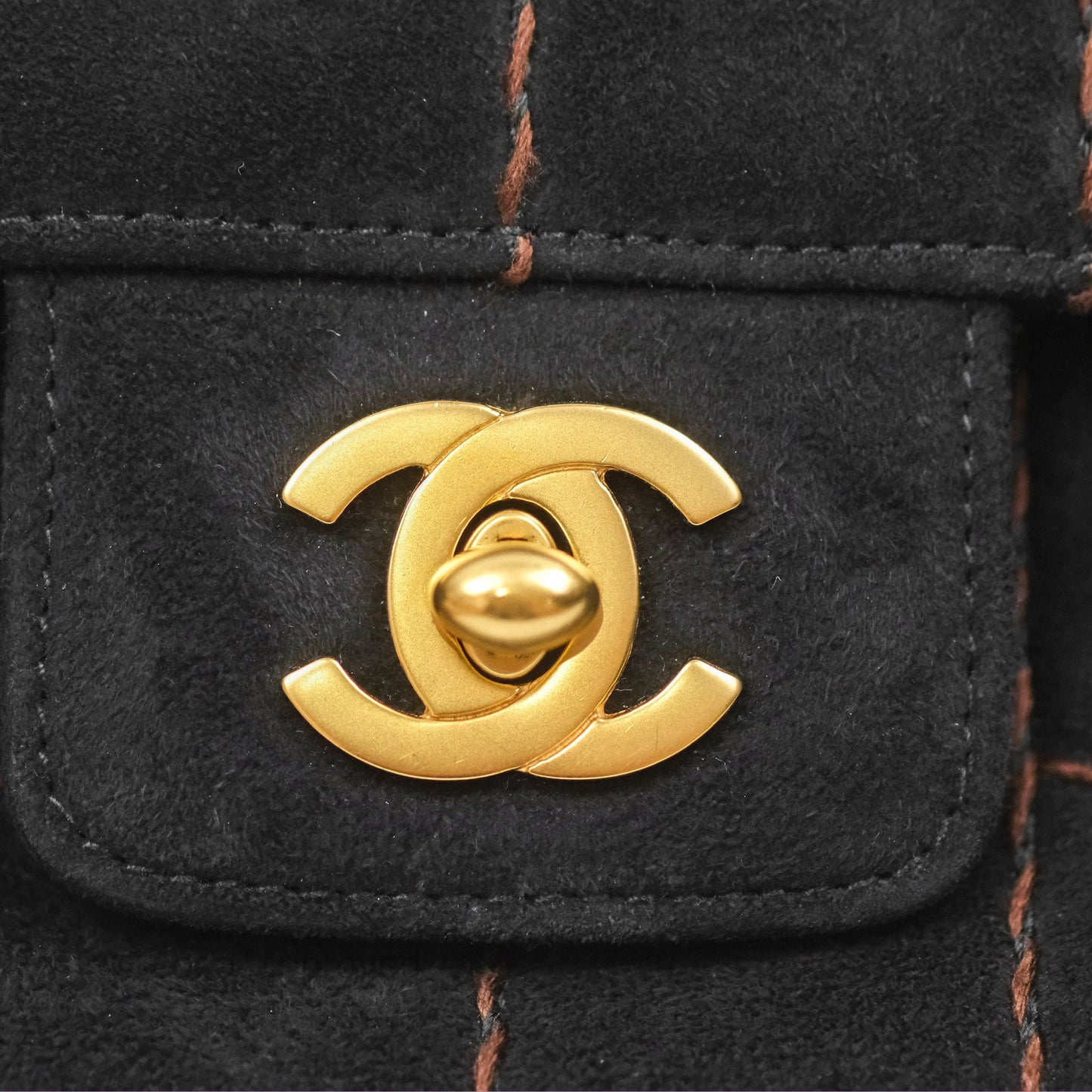 Chanel Bar Flap Black Suede Blushed Gold Hardware