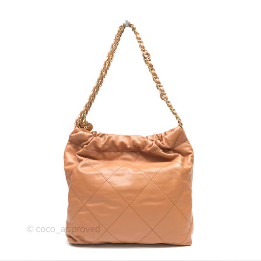 Chanel 22 Small Beige Shiny Calfskin Aged Gold Hardware