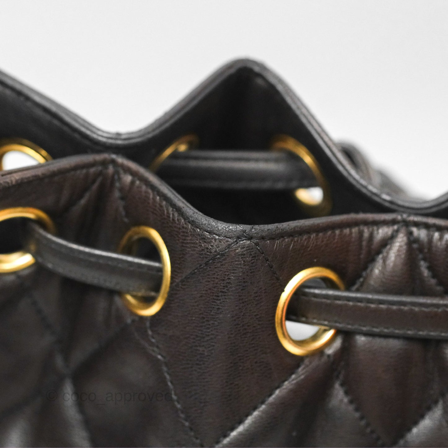 Chanel Vintage Drawstring Bucket Bag Black Lambskin Gold Hardware