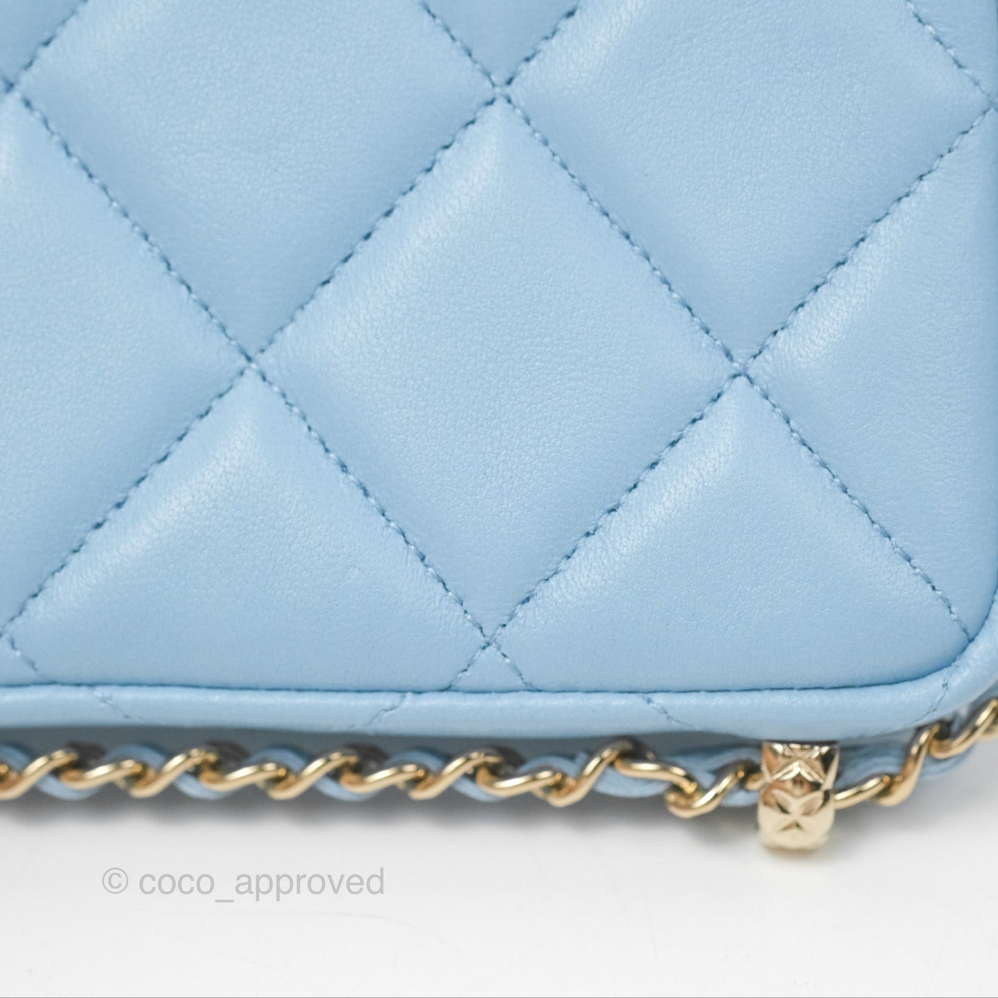 Chanel Mini Chain Around Clutch With Chain Blue Lambskin Gold Hardware