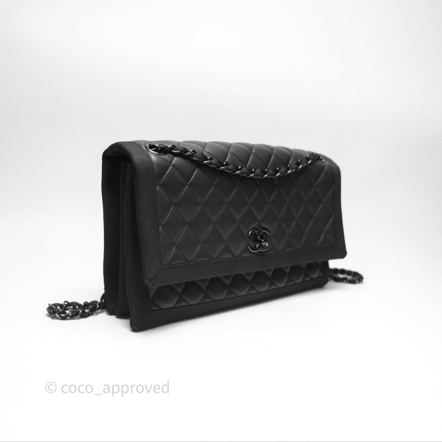 Chanel Quilted Accordion Flap Bag So Black Two Tone Lambskin Fabric