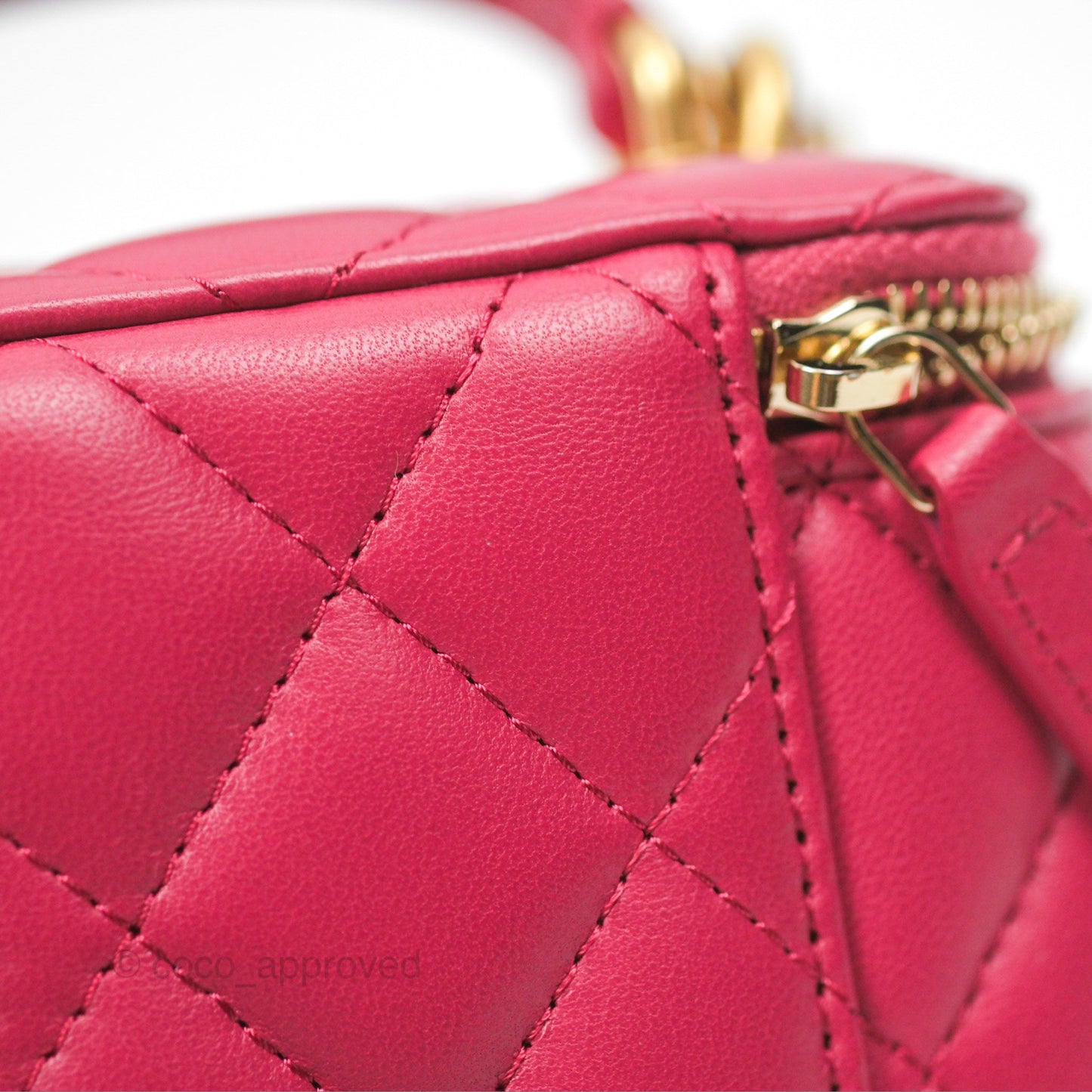 Chanel Mini Top Handle Vanity With Chain Dark Pink Lambskin Aged Gold Hardware