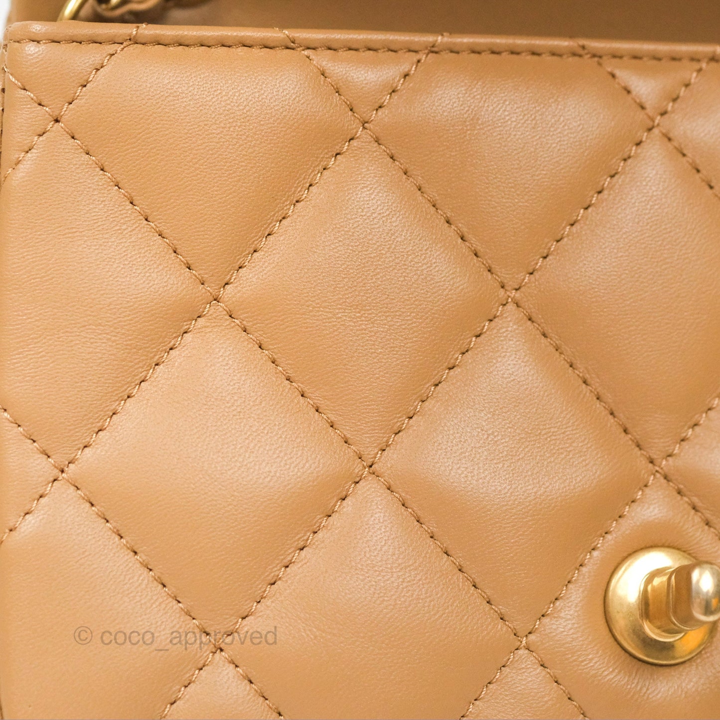Chanel Mini Flap Bag With Heart CC Charm Beige Lambskin Aged Gold Hardware 22B