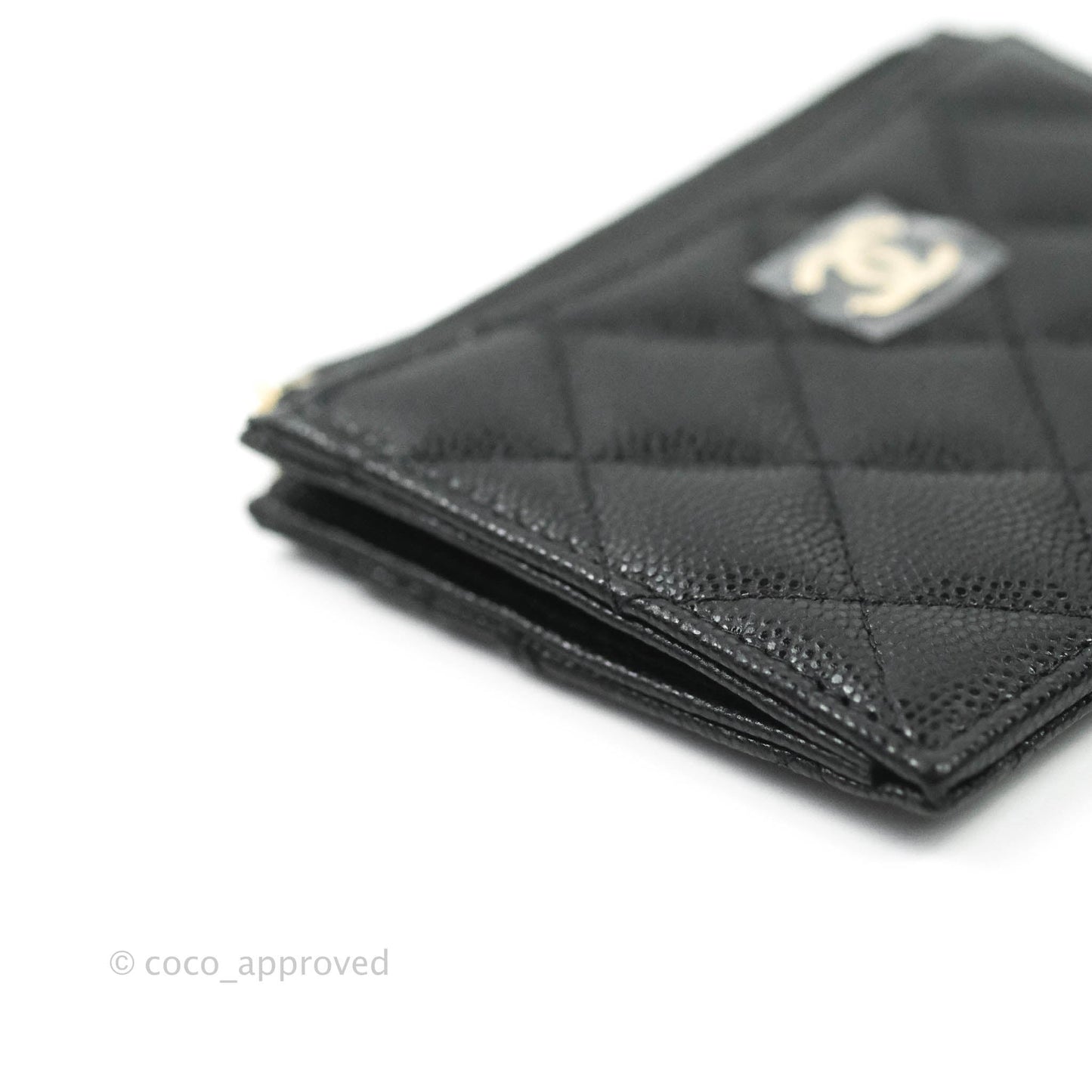 Chanel Quilted CC Zipped Card Holder Caviar Black Gold Hardware