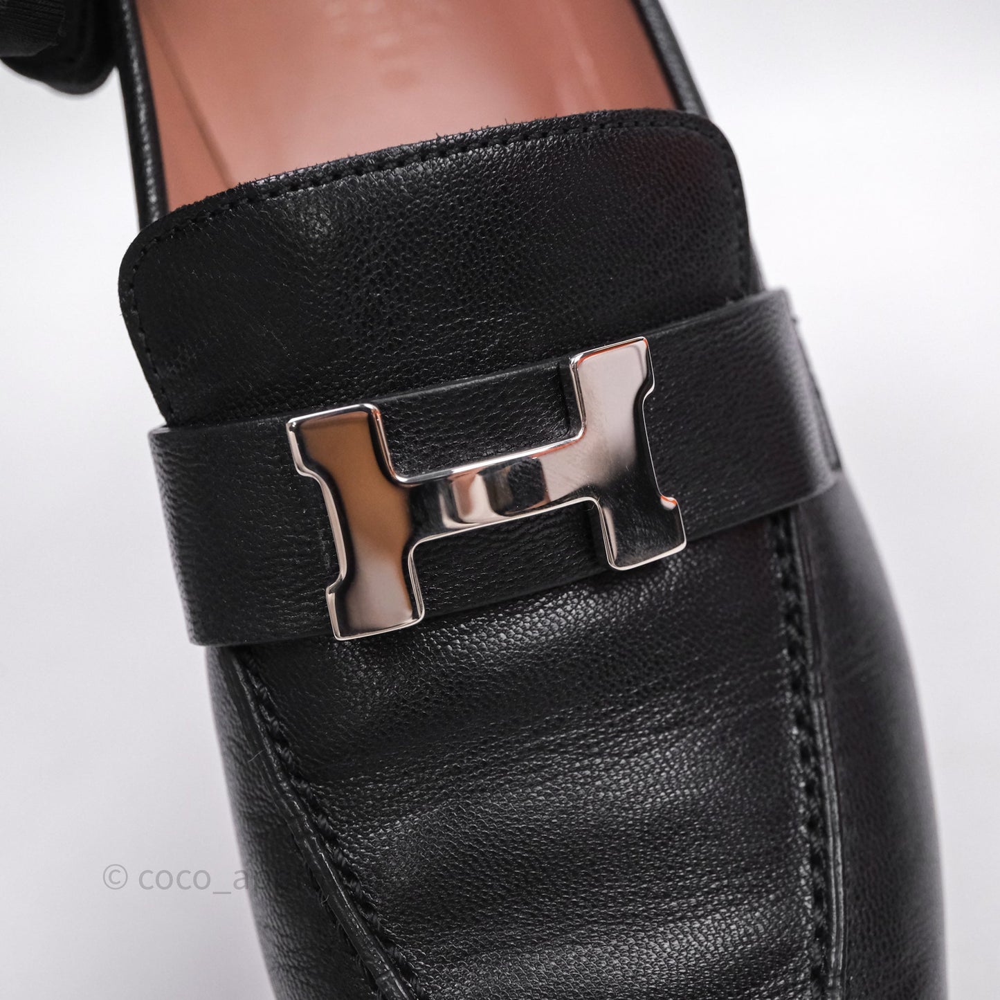 Hermès Paris Loafer Black Goatskin Palladium H Buckle Size 38