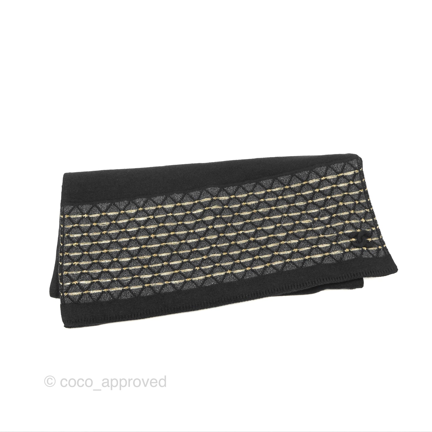 Chanel Black Knit Scarf Cashmere Cotton