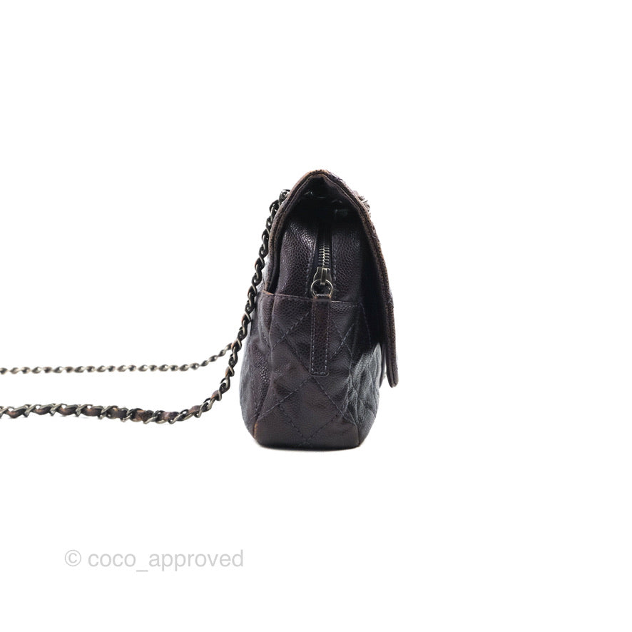 Chanel Jumbo Easy Flap Bag Caviar Dark Purple Ruthenium Hardware