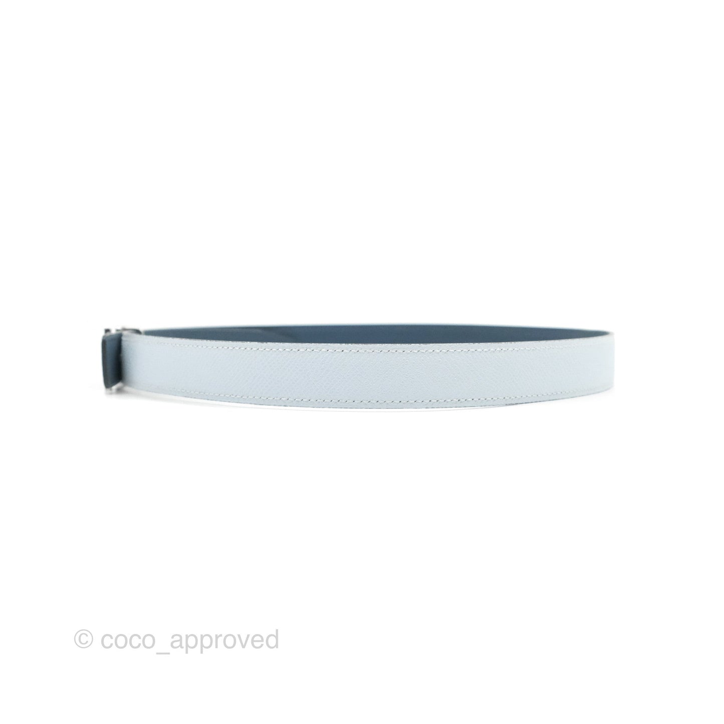 Hermès Guillochee H Silver Belt Buckle & Reversible Sky Blue Epsom & Swift