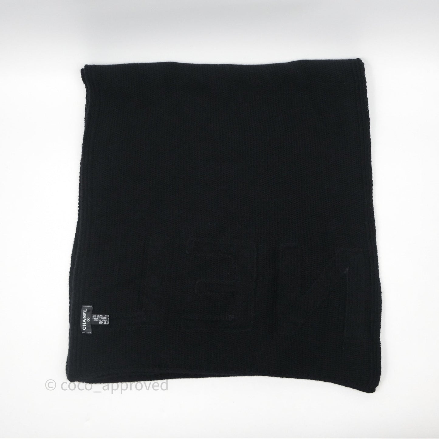 Chanel Chain Logo Scarf Wool Cashmere Black