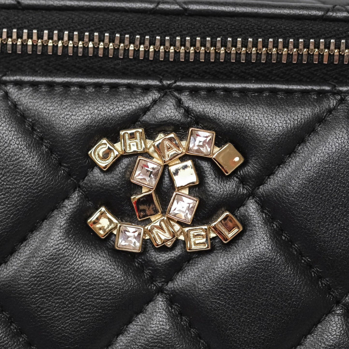 Chanel Crystals Top Handle Vanity Rectangular Black Lambskin Gold Hardware