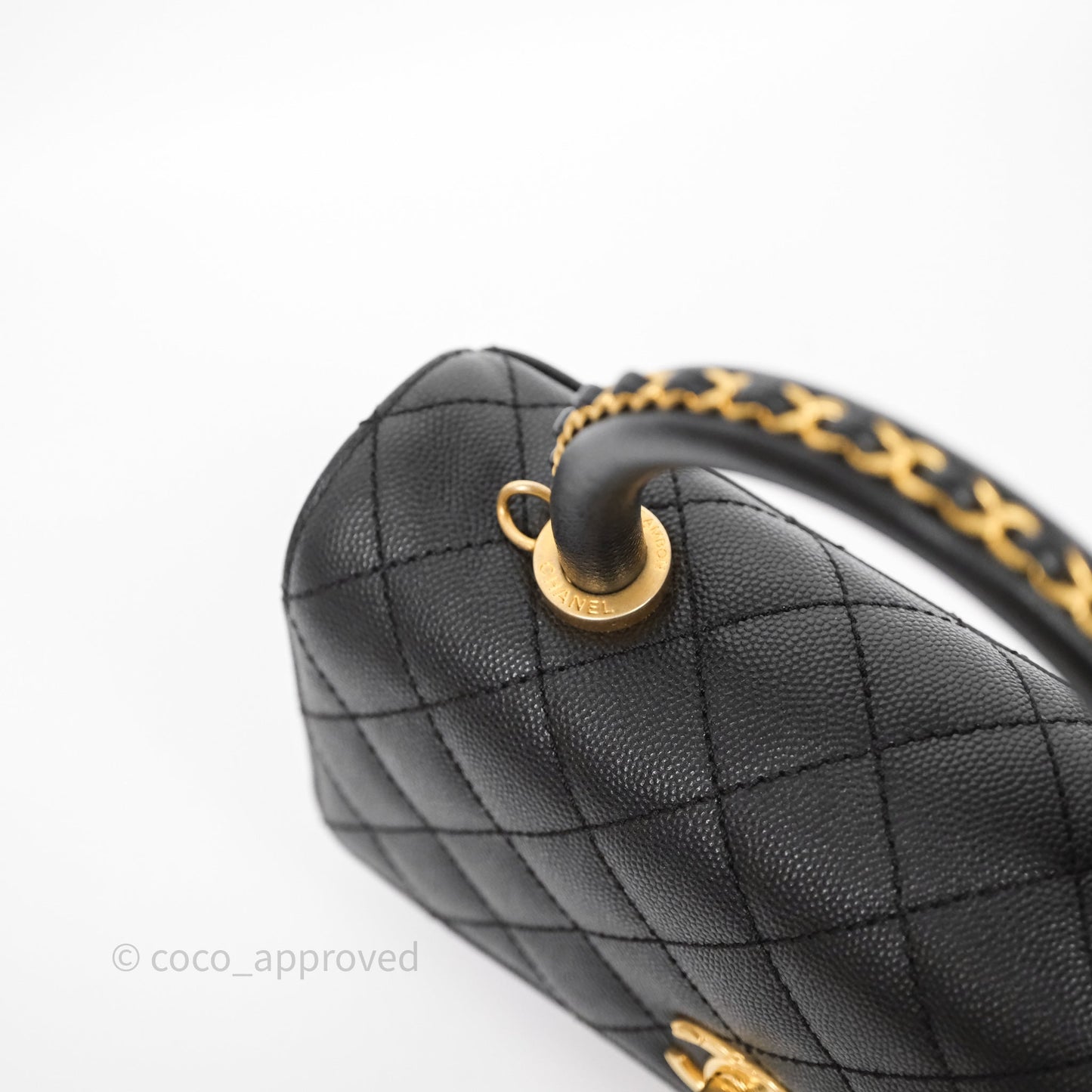 Chanel Small Coco Handle Black Caviar Aged Gold Hardware Braided Handle