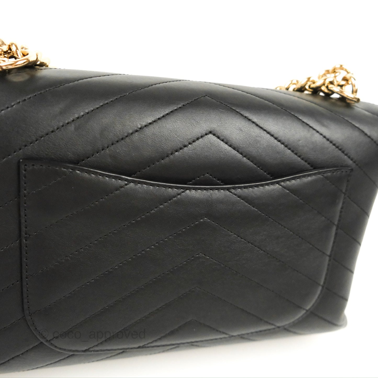 Chanel Chevron Stitched Coco Flap Bag Black Calfskin Gold Hardware