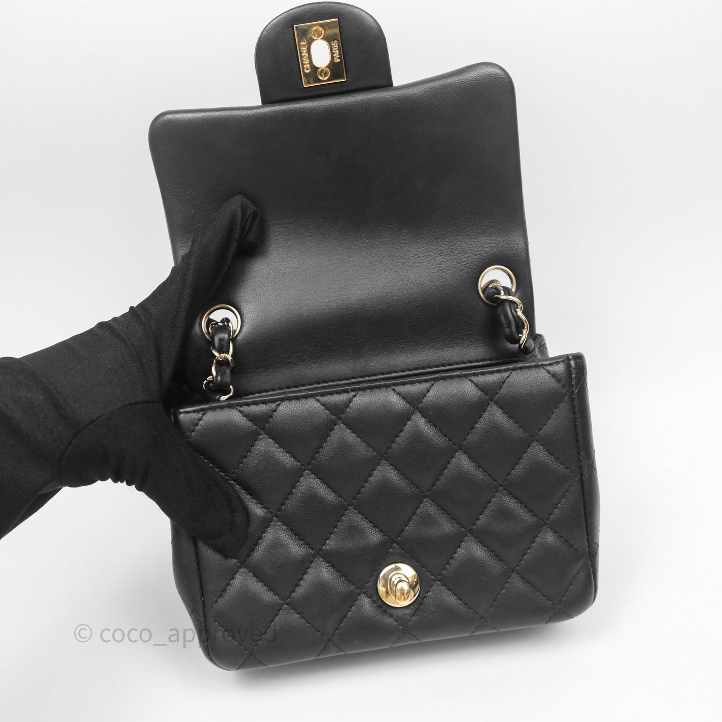 Chanel Mini Square Quilted Black Lambskin Gold Hardware