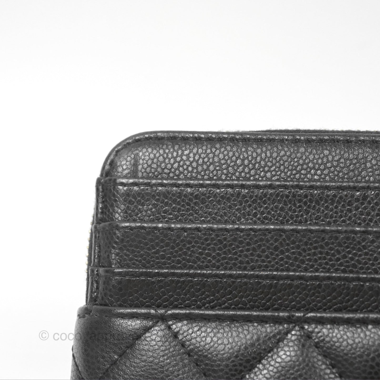Chanel Zipped Coin Purse Card Holder Black Caviar Gold Hardware