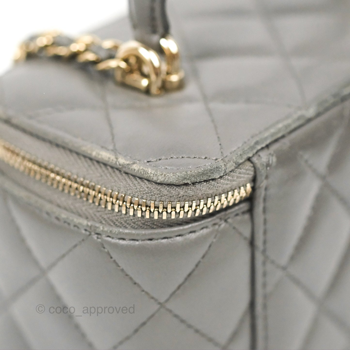 Chanel Vanity Rectangular Top Handle Dark Grey Lambskin Gold Hardware