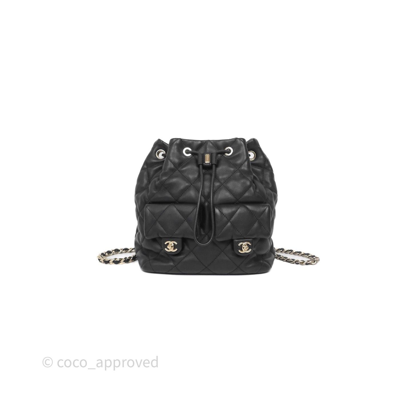 Chanel Double Pocket Black Bucket Bag Calfskin Gold Hardware