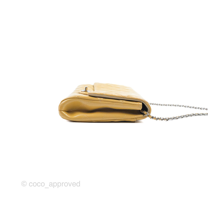 Chanel Quilted Clutch with Chain Beige Patent Silver Hardware