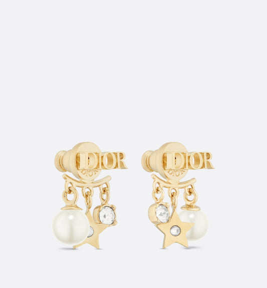 Luxury DiorEvolution Earrings Gold Finish Metal White Resin Pearls And White Crystals