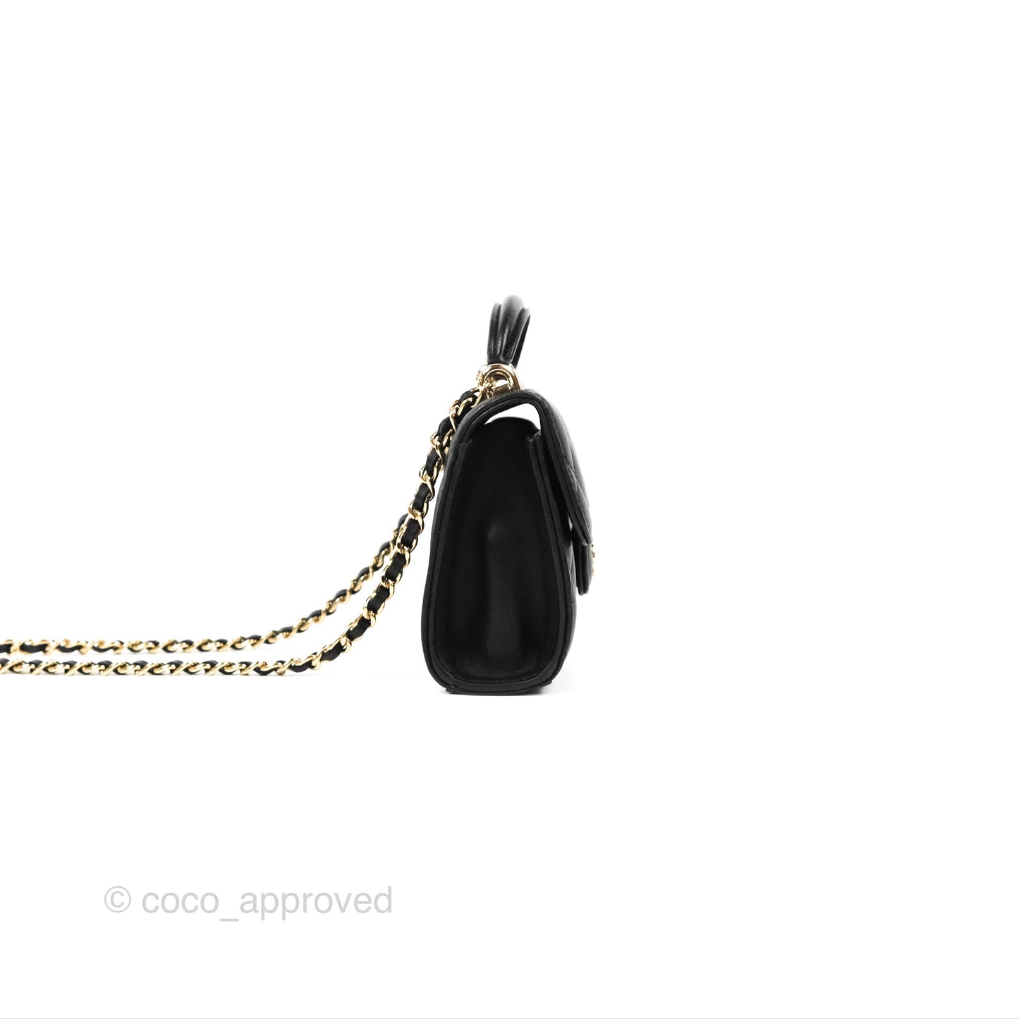 Chanel Mini Handle Clutch With Chain Black Lambskin Gold Hardware
