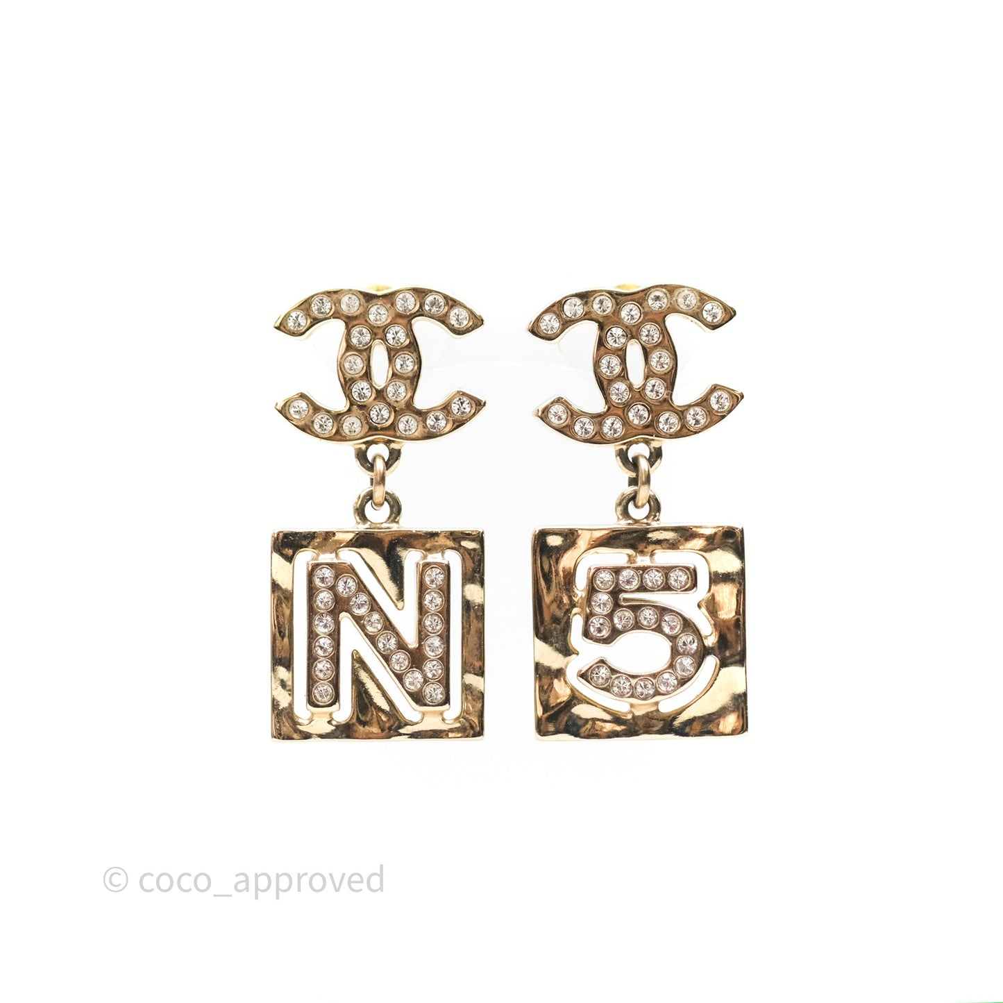 Chanel Crystal CC No.5 Drop Earrings Gold Tone 22S