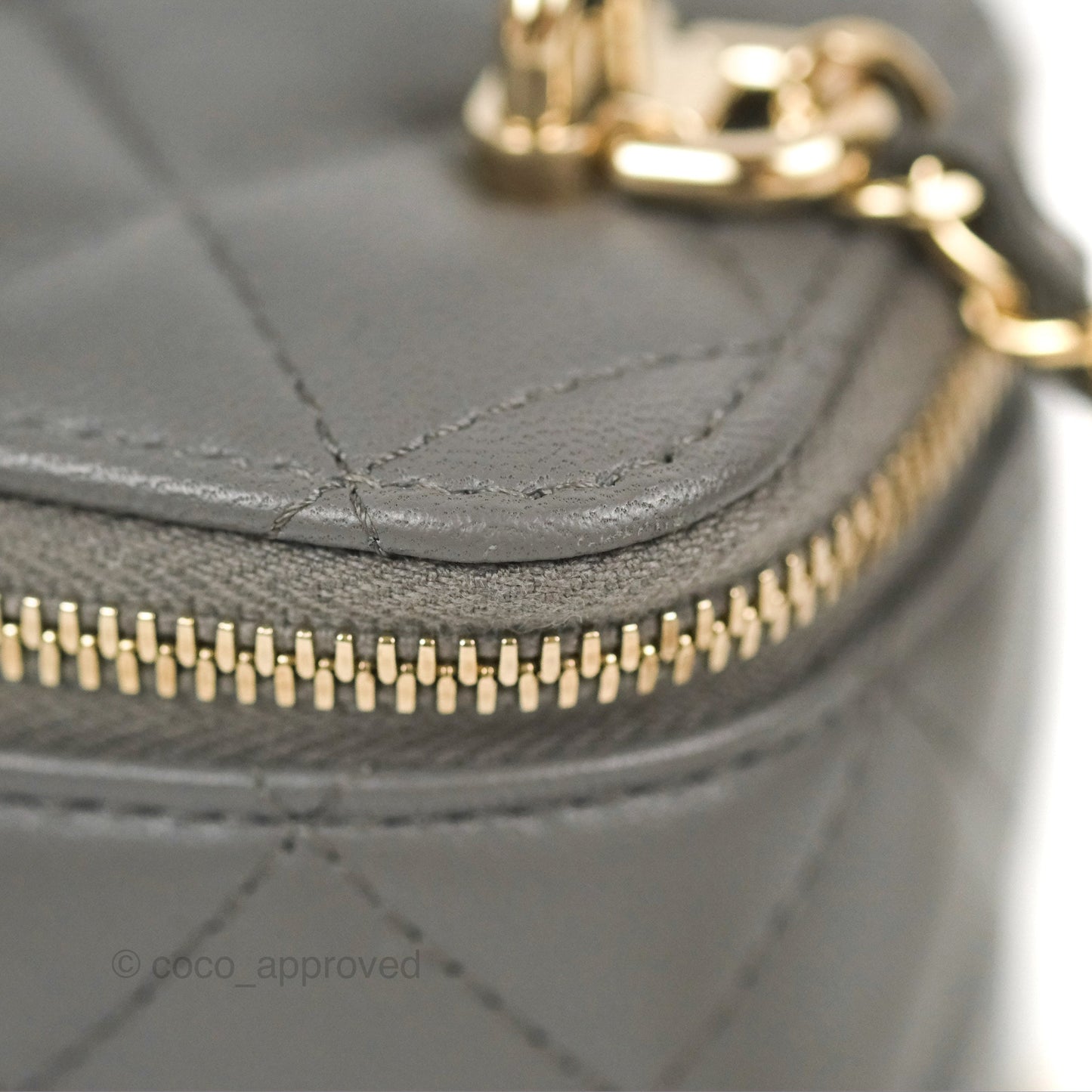 Chanel Mini Top Handle Vanity With Chain Dark Grey Lambskin Gold Hardware