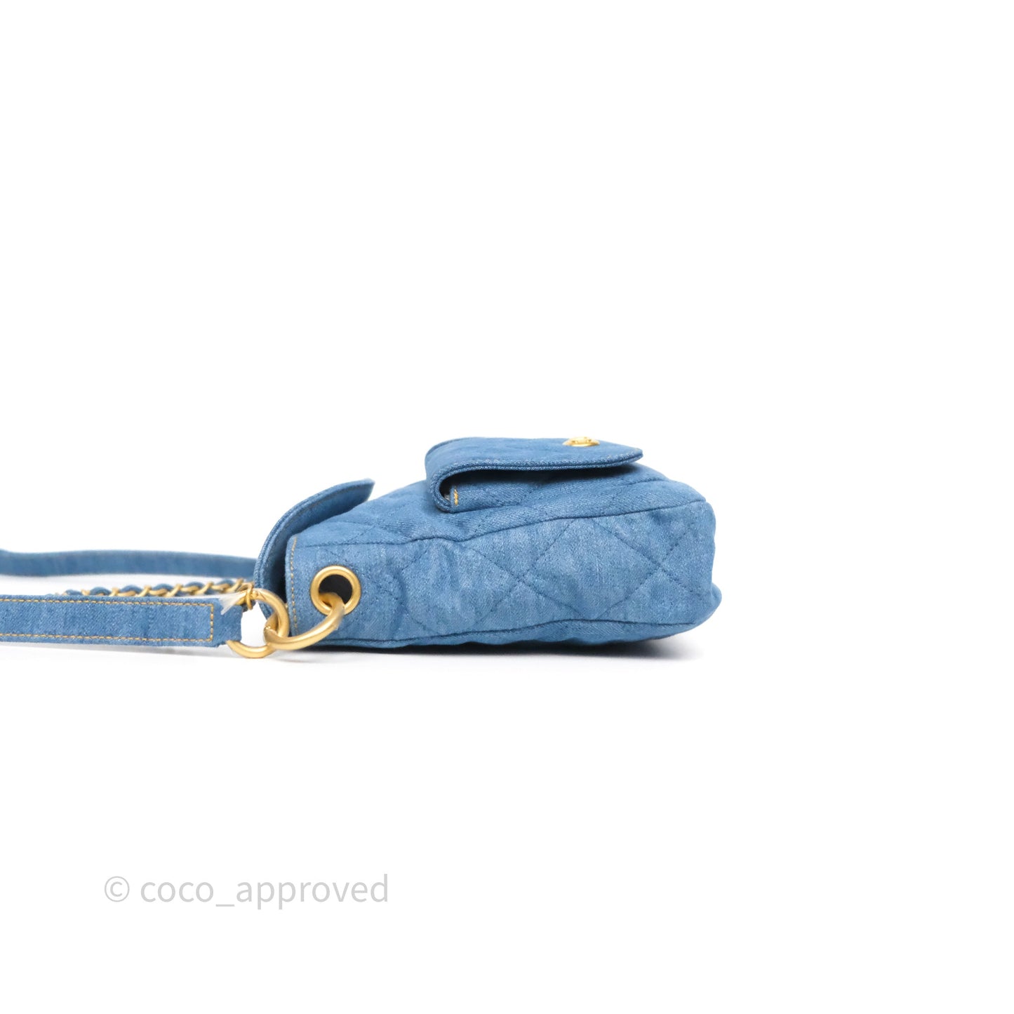 Chanel Double Pocket Hobo Bag Blue Denim Aged Gold Hardware