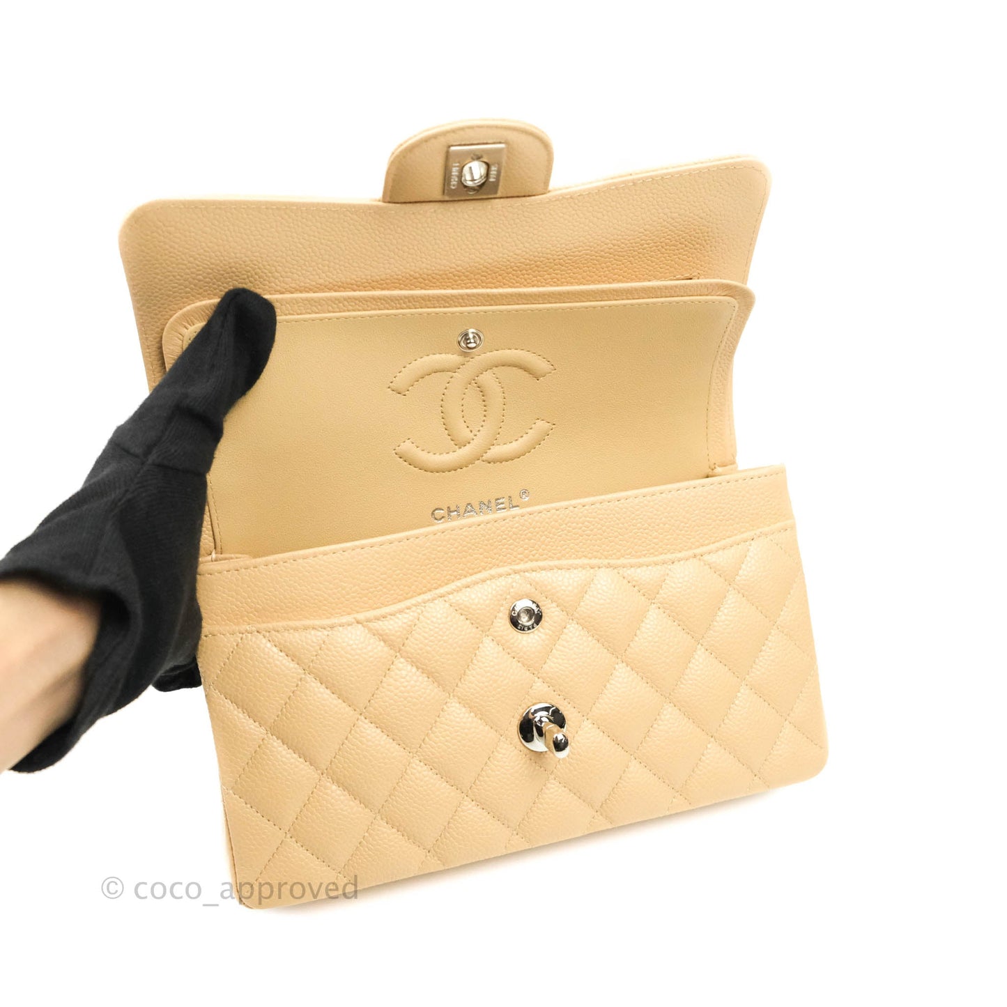 Chanel Classic Small S/M Flap Beige Caviar Silver Hardware
