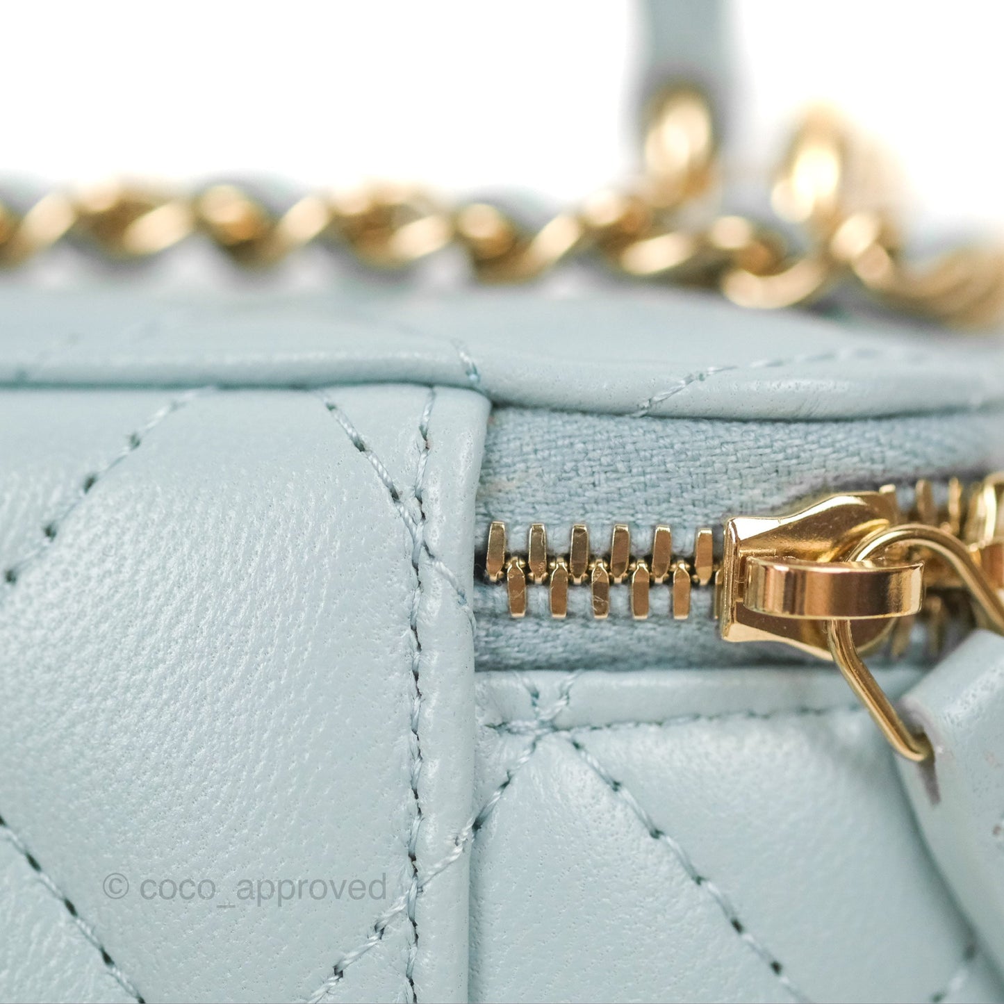 Chanel Mini Top Handle Vanity With Chain Light Blue Lambskin Gold Hardware
