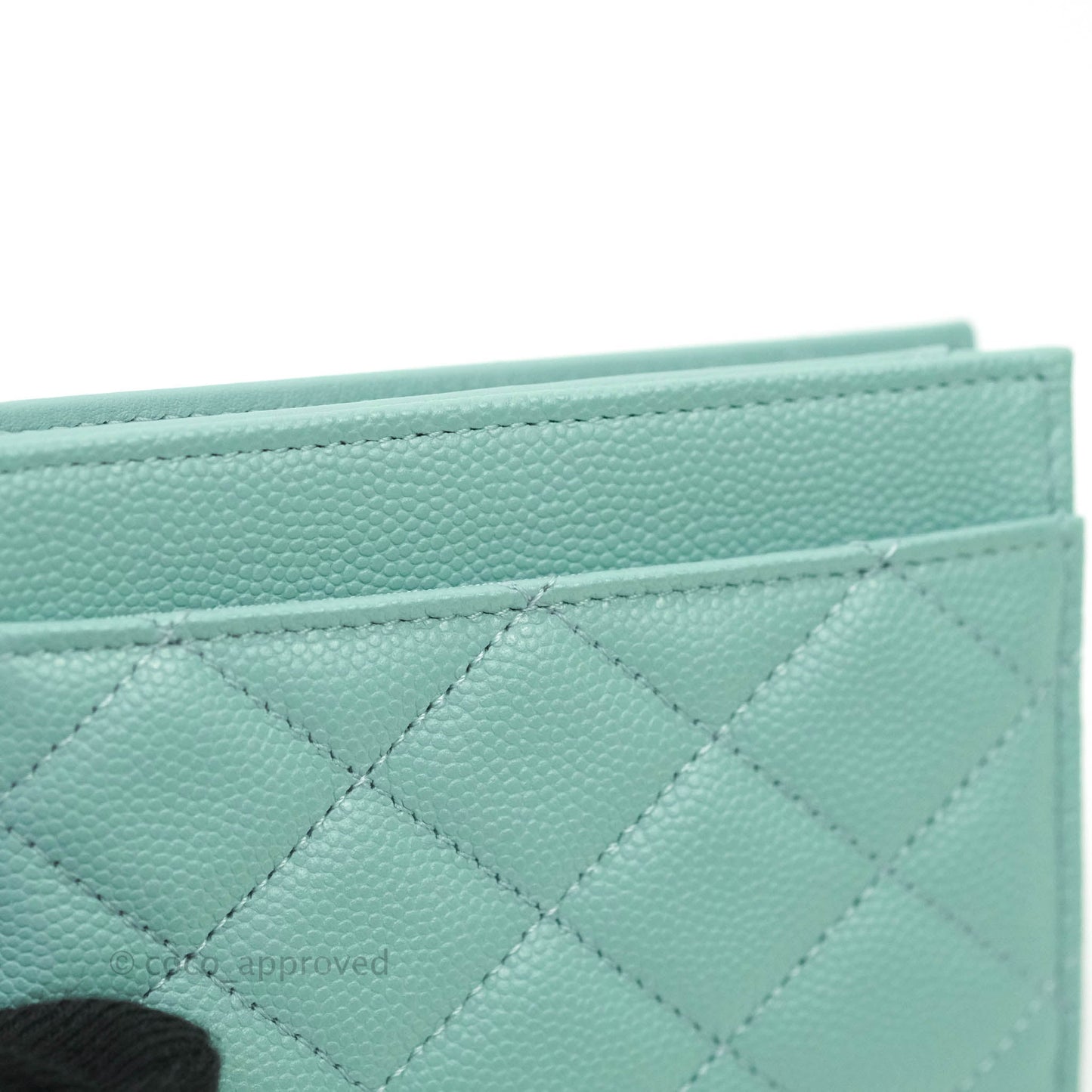 Chanel Classic Quilted Card Holder Tiffany Blue Caviar Gold Hardware