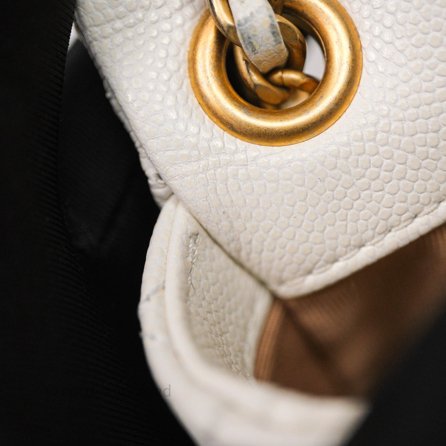 Chanel Mini Flap White Caviar Bag Double Chain Gold Hardware