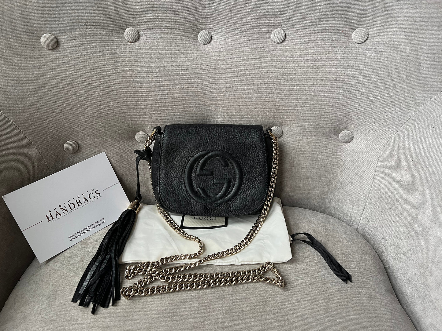 Luxury Gucci Trending 2025 Black Mini Soho Chain Crossbody Flap Bag