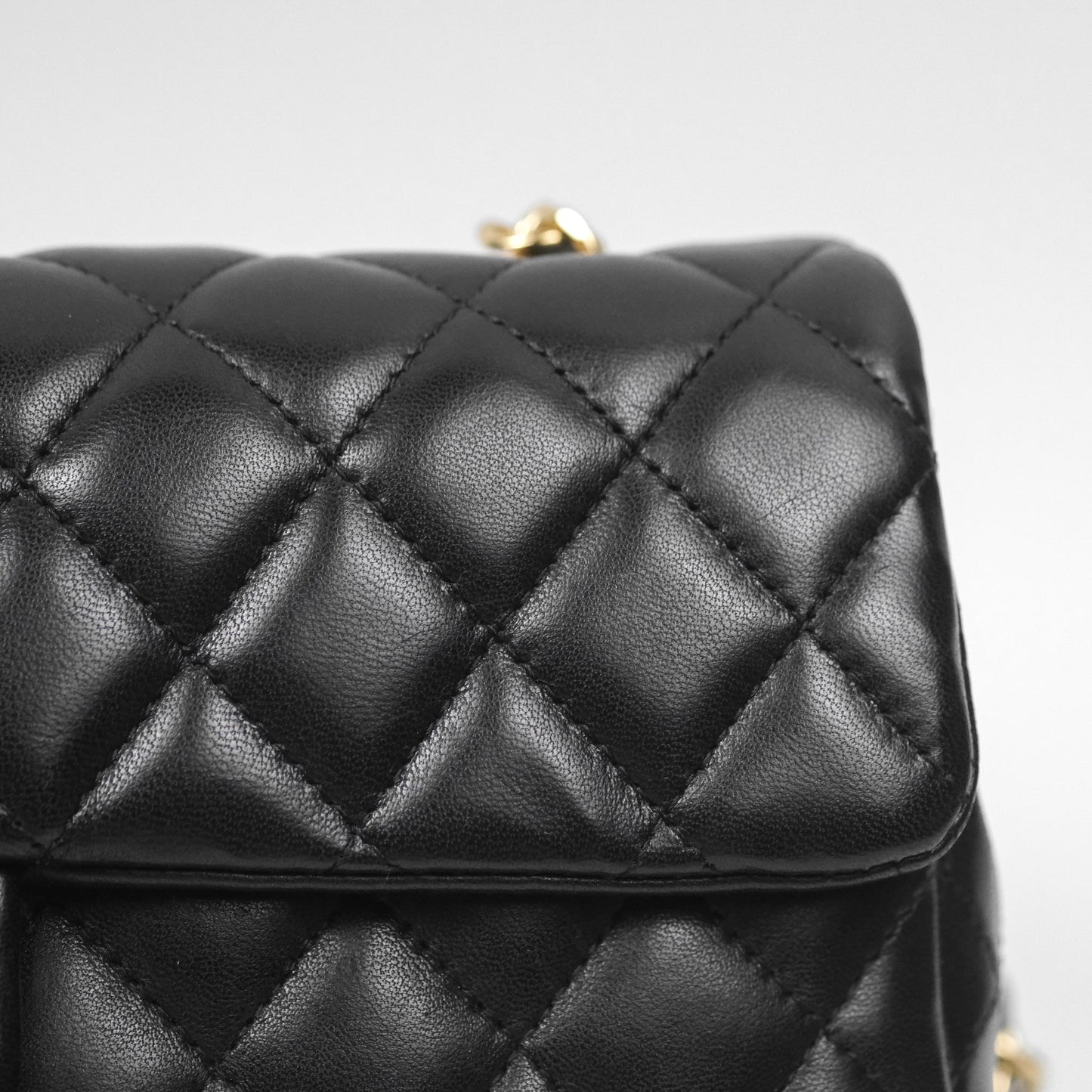 Chanel Quilted East West Flap Bag Black Lambskin Gold Hardware