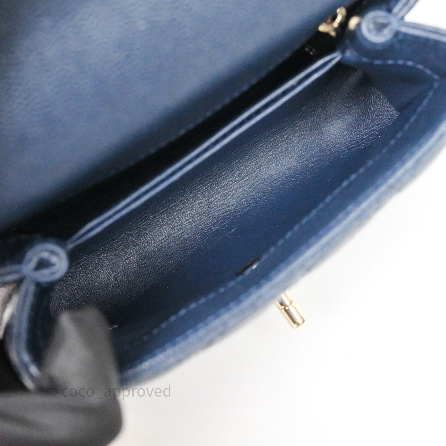Chanel Mini Coco Handle Quilted Navy Caviar Gold Hardware Lizard Embossed Handle