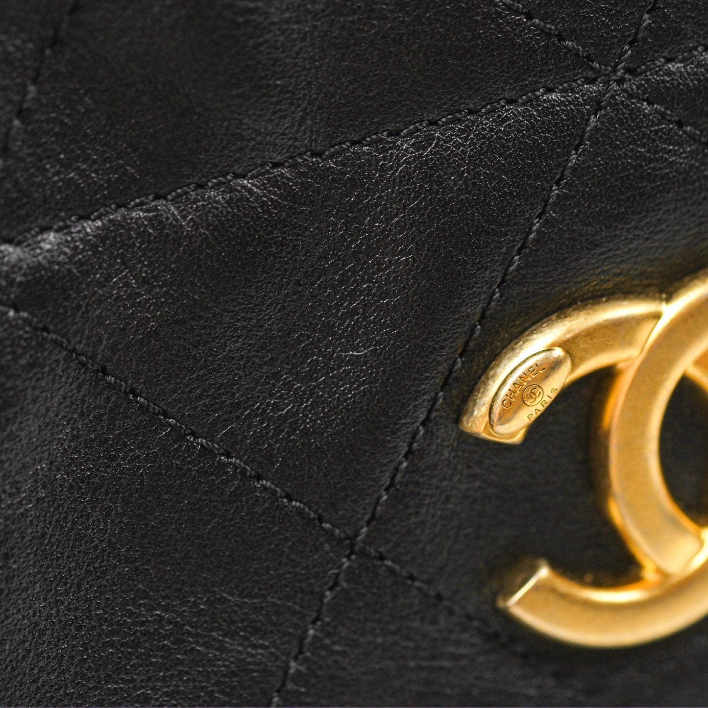 Chanel Drawstring Tote Bag Black Calfskin Aged Gold Hardware