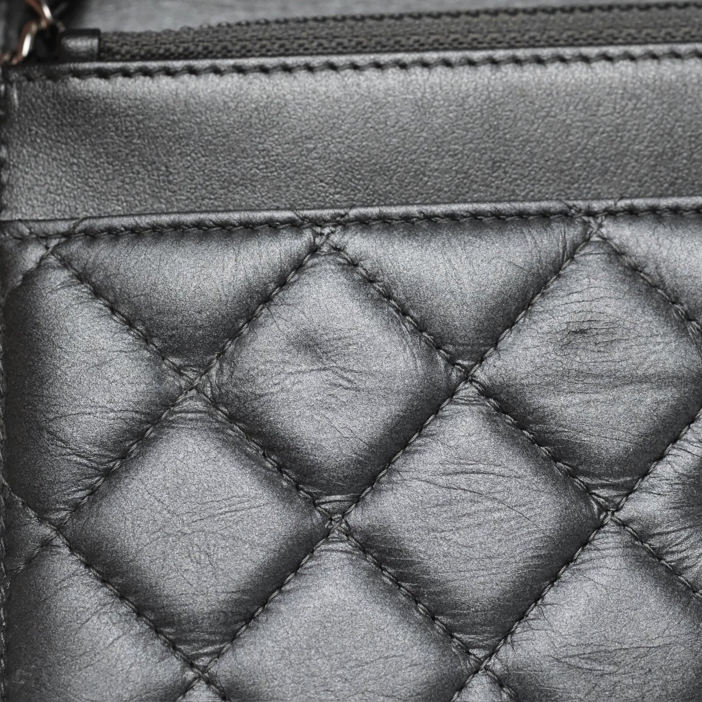 Chanel Tassel Charm Wallet On Chain WOC Iridescent Dark Silver Aged Calfskin