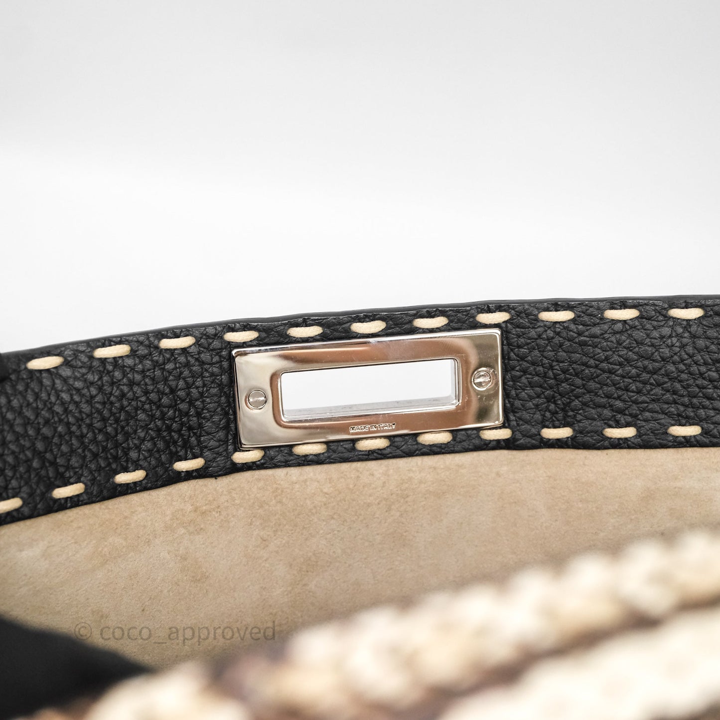 Fendi Peekaboo ISeeU Python Handle Handbag Black Calfskin Silver Hardware