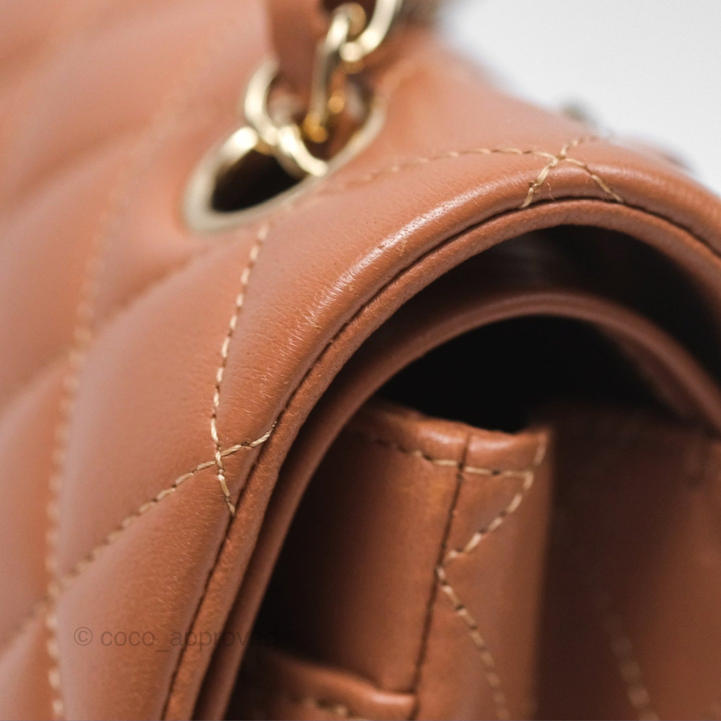 Chanel Small Classic Quilted Flap Dark Beige Caramel Lambskin Gold Hardware