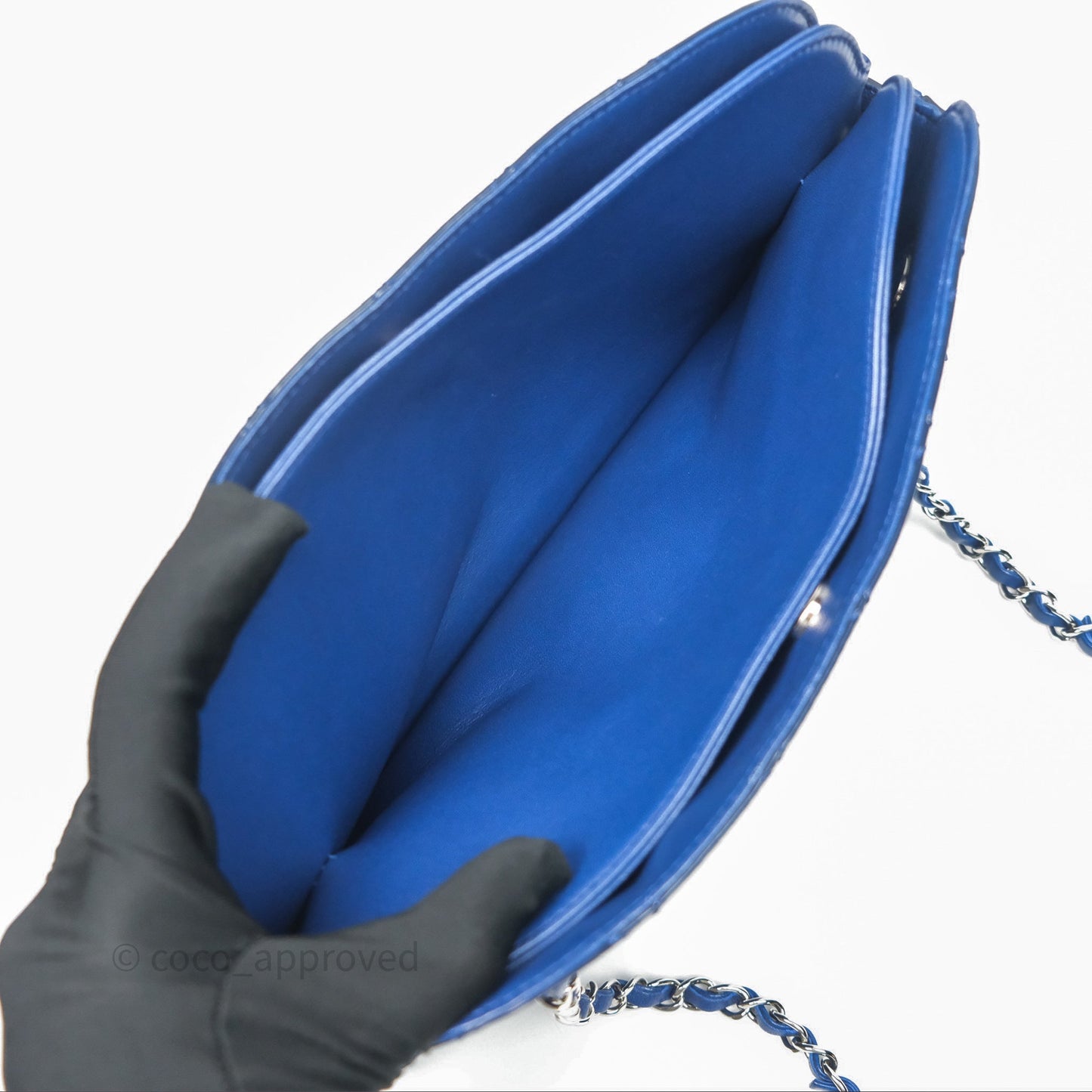 Chanel Quilted Bowling Tote Royal Blue Patent Silver Hardware