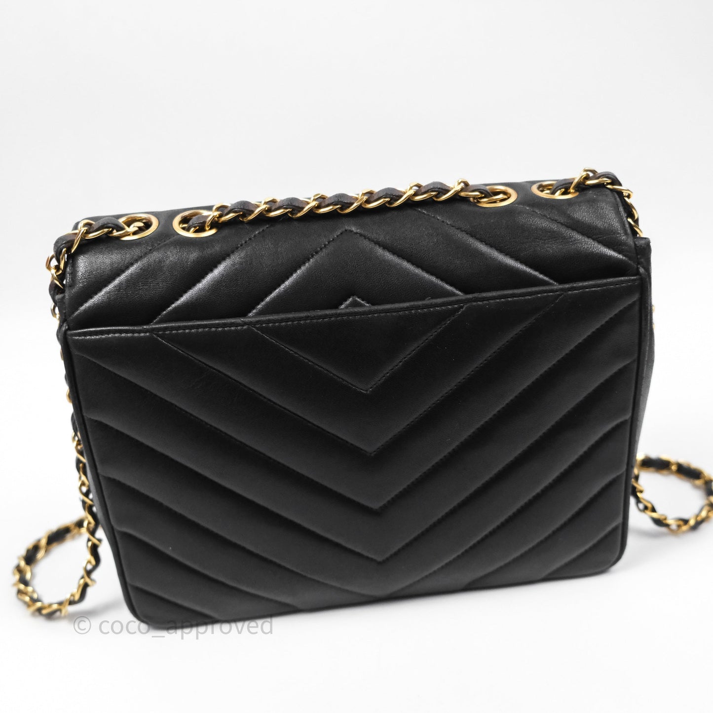 Chanel Vintage Chevron Envelope Flap Bag Black Lambskin 24K Gold Hardware